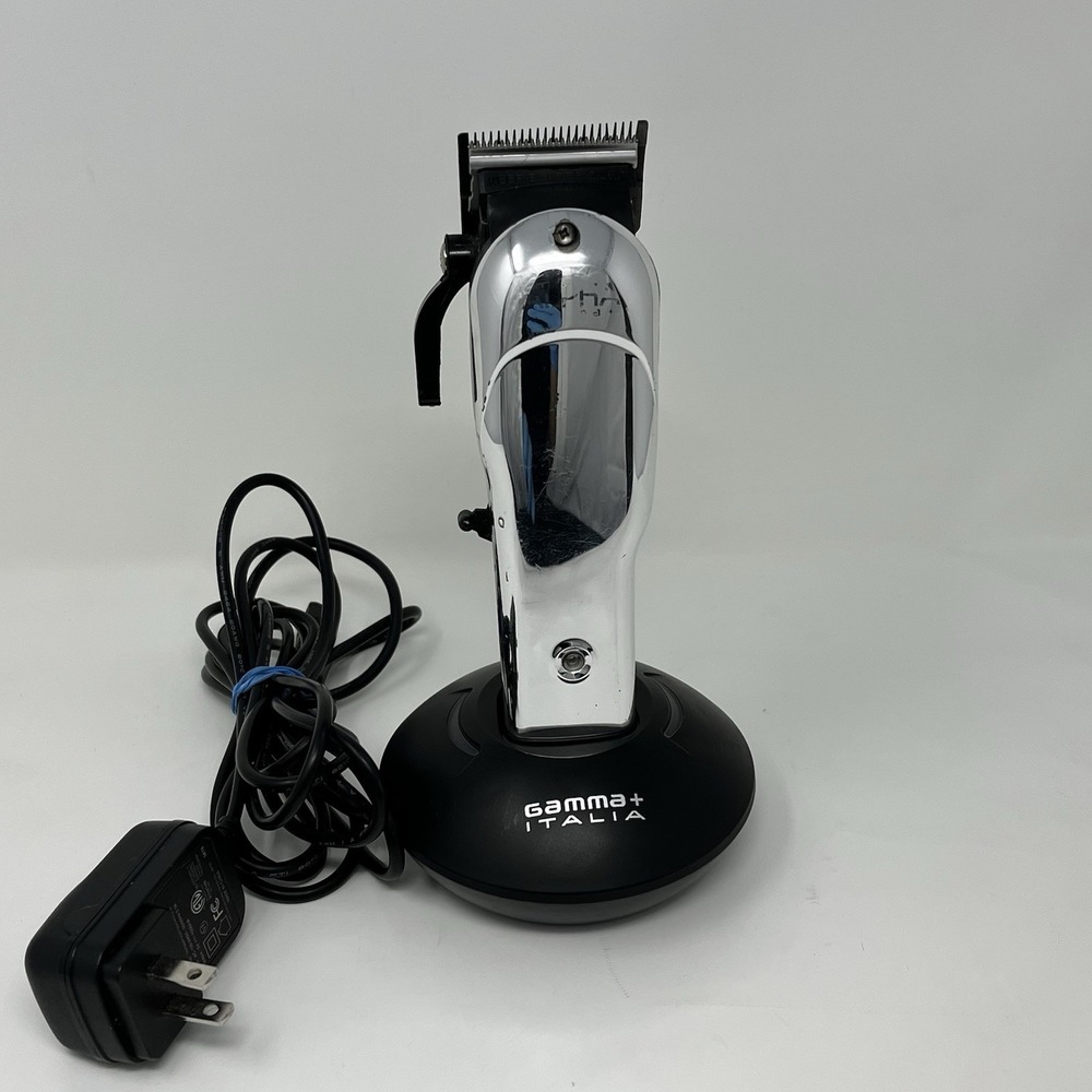 Gamma+ Italia Alpha Cordless Hair Clipper Chrome HCGPAACS Charging Stand TESTED